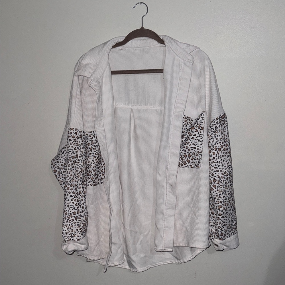 Shein Corduroy Shirt with Leopard Print Accents